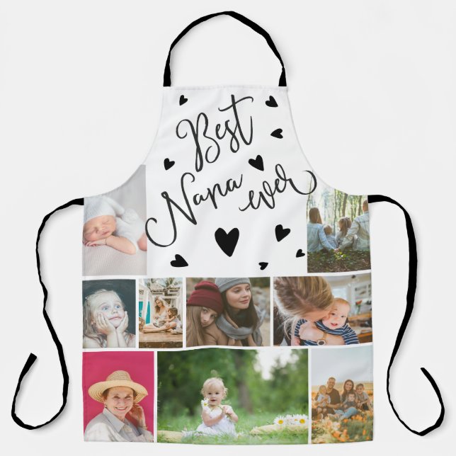 Best Nana ever hearts photo collage grid Apron (Front)