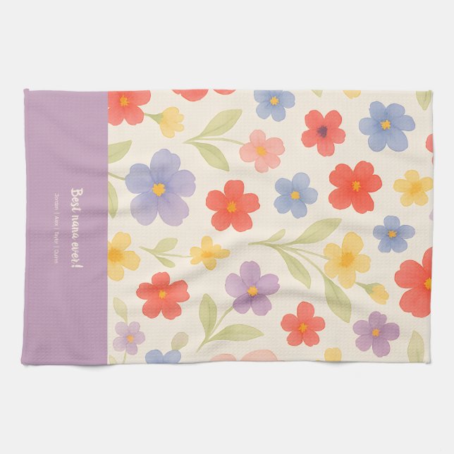 Best Nana Ever Kitchen Towel – Floral Design (Horizontal)