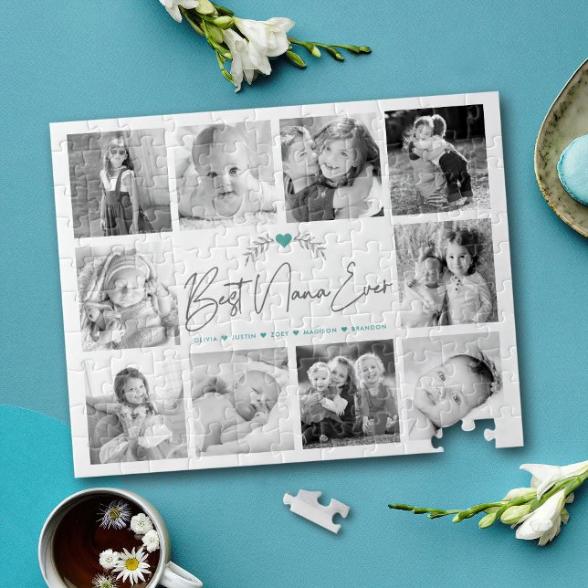 Best Nana Ever Modern Script 10 Photo Collage Chic Jigsaw Puzzle (Creator Uploaded)