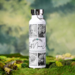 Best Nana Ever Modern Script 10 Photo Collage Chic Water Bottle<br><div class="desc">“Best Nana Ever.” She’s loving every minute with her grandkids. A stylish, simple visual of soft grey handwritten script and leaf heart laurel, along with soft turquoise blue sans serif and script typography overlay a white background. Add 10 cherished photos of your choice and customise the names and message, for...</div>