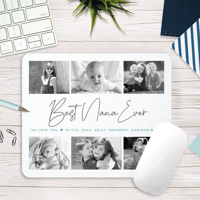 Best Nana Ever Modern Script 6 Photo Collage Chic Mouse Mat (Creator Uploaded)