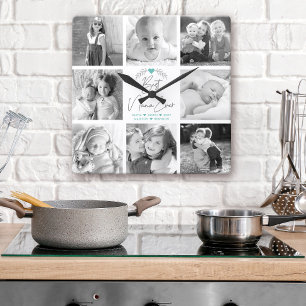 Best Nana Ever Modern Script 8 Photo Collage Chic Square Wall Clock