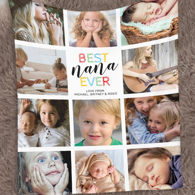 Best Nana Ever Photo Collage Fleece Blanket (Creator Uploaded)