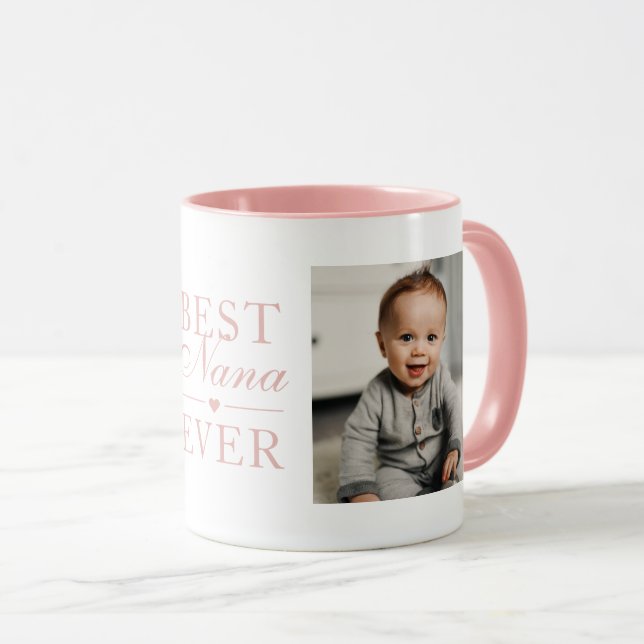 Best Nana Ever Pink Birthday Custom 2 Photo Mug (Front Right)