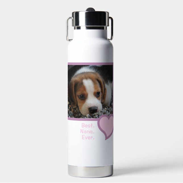 BEST NANA EVER PINK HEART TEXT PET DOG PHOTO  WATER BOTTLE (Front)