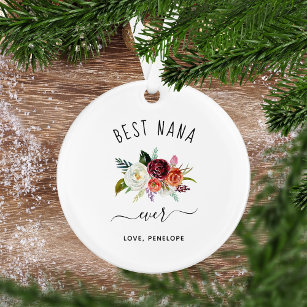 Best Nana Ever   Trendy Burgundy Boho Floral Photo Ornament