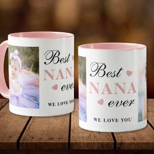 Best Nana Ever We Love You Grandkids 2 Photo Pink Mug