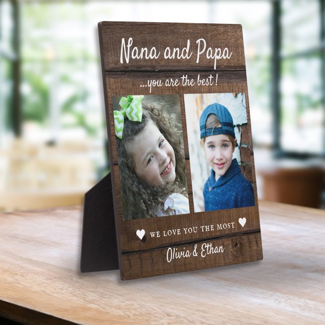Best Nana & Papa Grandkids Names 2 Photo Dark Wood Plaque (Creator Uploaded)