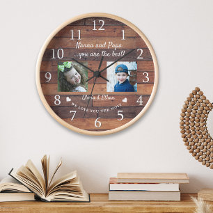 Best Nanna And Papa Grandkids Photo Collage Wood Clock