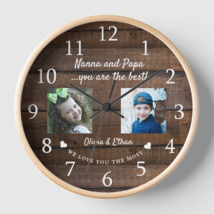 Best Nanna And Papa Grandkids Photo Collage Wood Clock