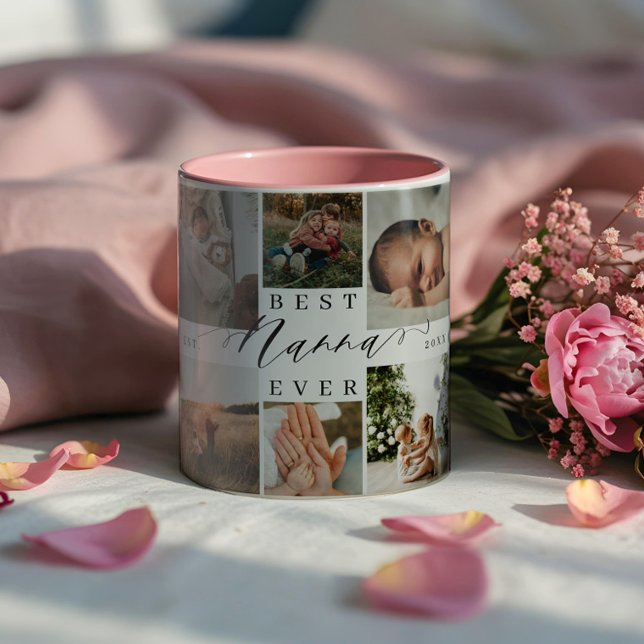 Best Nanna Ever | Elegant Script 8 Photo Collage Two-Tone Coffee Mug (Best Nanna Ever | Elegant Script 8 Photo Collage Two-Tone Coffee Mug)