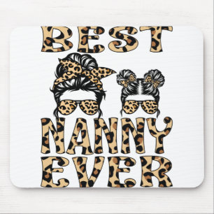 Best Nanny Ever Leopard Plaid Mother's Day T-Shirt Mouse Mat