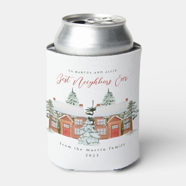 Best Neighbours Ever Illustrated Homes Christmas Can Cooler (Can Front)