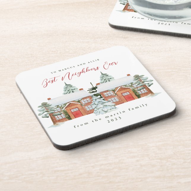 Best Neighbours Ever Illustrated Homes Christmas Coaster (Left Side)