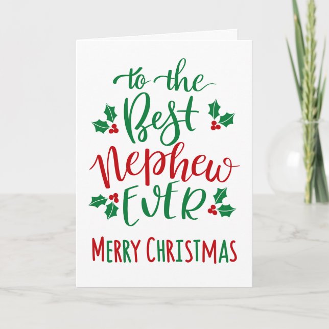 Best Nephew Ever Merry Christmas Typography Card (Front)
