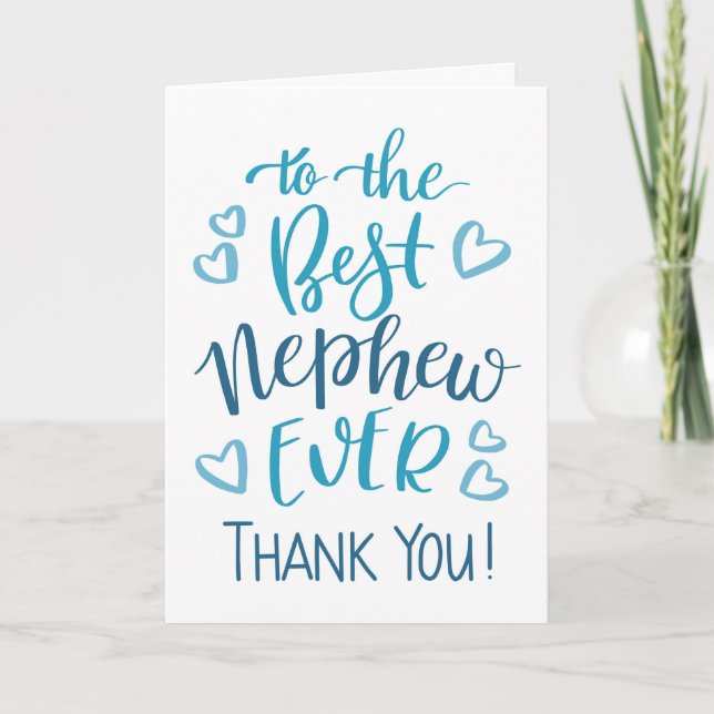 Best Nephew Ever Thank you Typography in Blue Card (Front)
