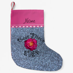 Best niece ever pink rose pastel blue glitter small christmas stocking