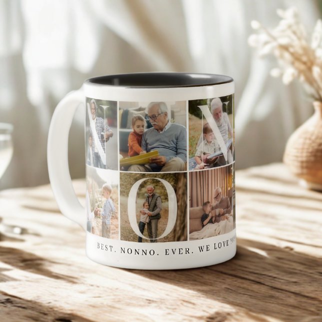 Best Nonno Ever, 10 Photo Grid Gift for Grandpa Two-Tone Coffee Mug (Creator Uploaded)