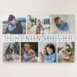 Best Nonno Ever | Grandchildren Photo Collage Jigsaw Puzzle<br><div class="desc">Sweet photo collage puzzle for a beloved grandfather features 7 treasured photos of his grandchildren arranged around the words "Best Nonno Ever" in soft grey and blue lettering. Personalise with a custom message and/or children's names overlaid in the centre.</div>