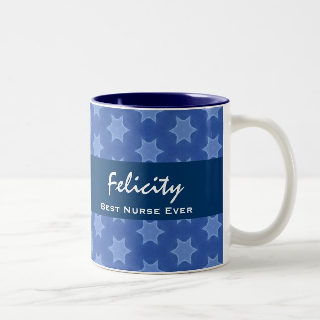Best NURSE Ever Blue Star Pattern Two-Tone Coffee Mug (Right)
