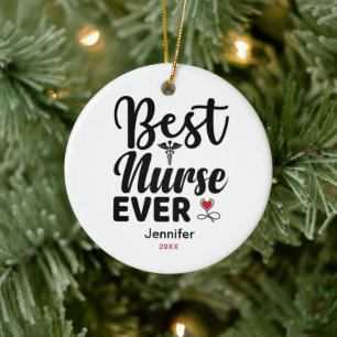 Best Nurse Ever Caduceus Heart Personalised Ceramic Tree Decoration