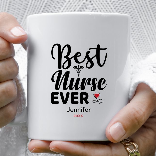 Best Nurse Ever Caduceus Heart Personalised Coffee Mug (Creator Uploaded)