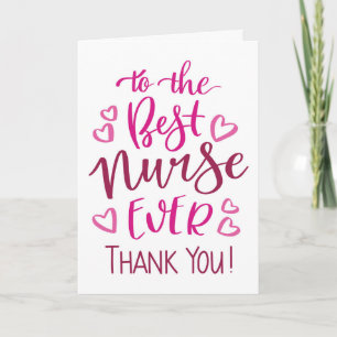 Best Nurse Ever Thank you Typography in Pink Card