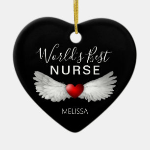 Best Nurse Medical Red Heart Personalised Keepsake Ceramic Tree Decoration