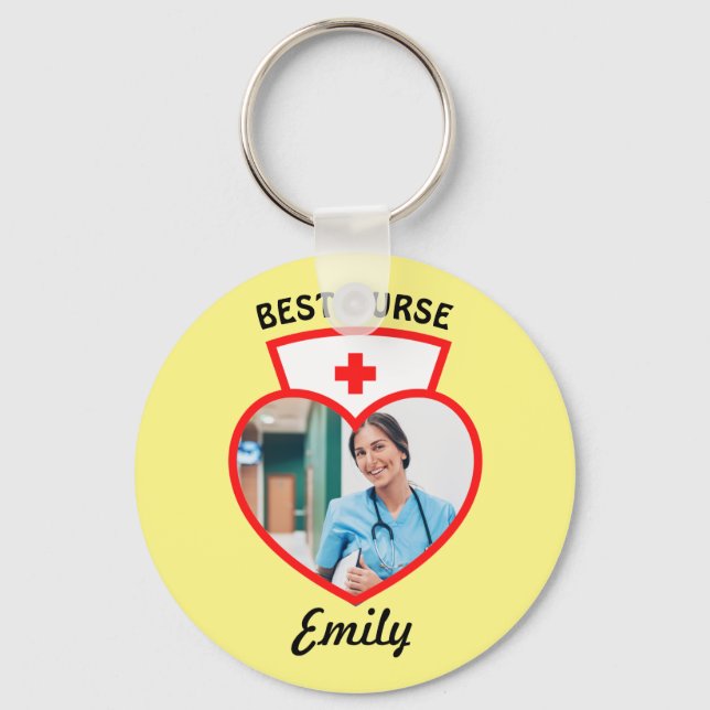Best Nurse Personalised Gift Add Your Photo & Name Key Ring (Front)