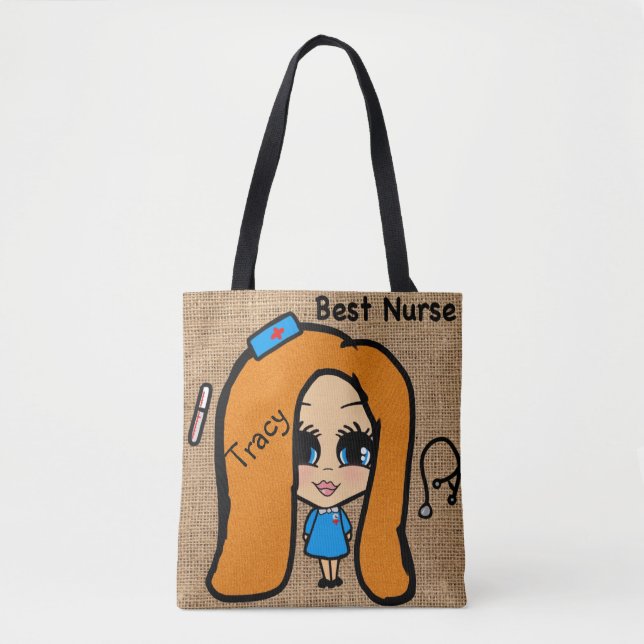 Best Nurse Tote - Personalised Caricature red head Bag (Front)