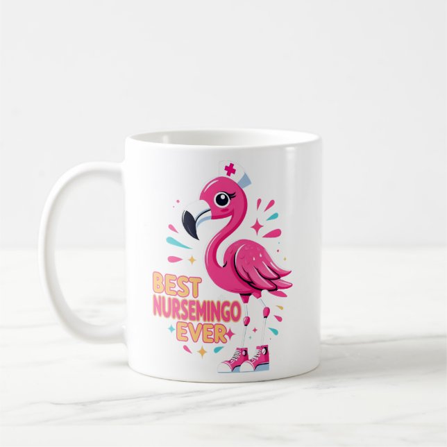 Best Nursemingo Ever Nurse Flamingo Lover Coffee Mug (Left)