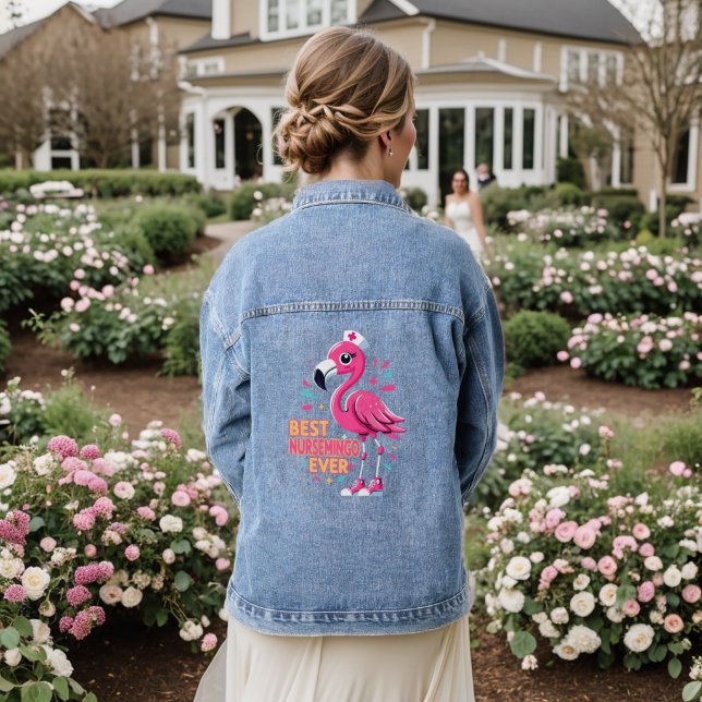 Best Nursemingo Ever Nurse Flamingo Lover Denim Jacket (Wedding Back)