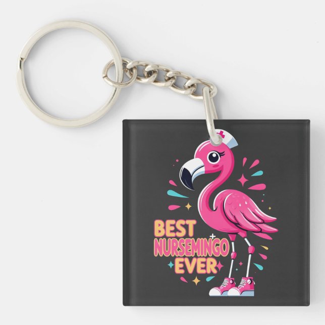 Best Nursemingo Ever Nurse Flamingo Lover Key Ring (Front)