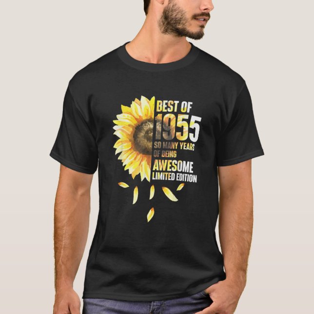 Best Of 1955 Sunflower Year Of Birth Birthday  T-Shirt (Front)