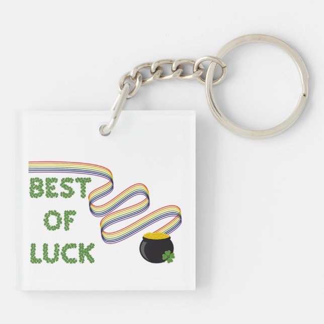 Best of Luck Greeting with Clovers and Rainbow Key Ring (Back)