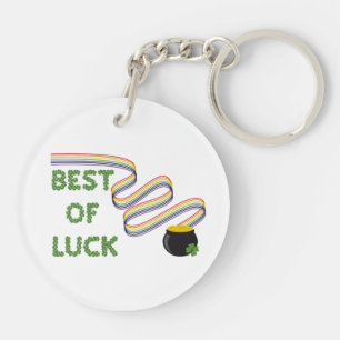 Best of Luck Greeting with Clovers and Rainbow Key Ring
