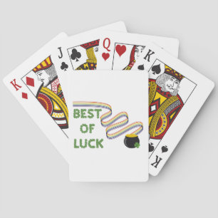 Best of Luck Greeting with Clovers and Rainbow Playing Cards