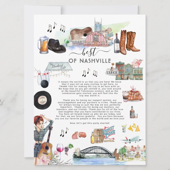 Best of Nashville | Wedding Welcome Letter  Invitation (Front)