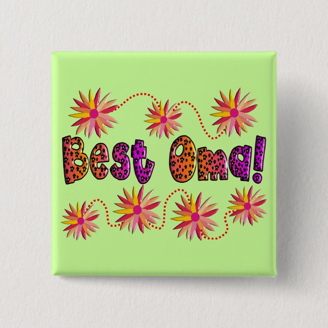 Best OMA PINK ORANGE FLOWERS 15 Cm Square Badge (Front)