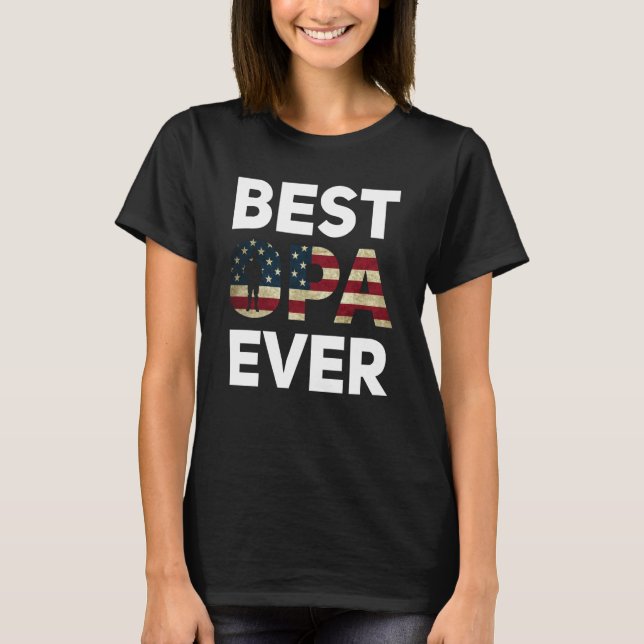 Best Opa Ever American Flag German Veteran Grandpa T-Shirt (Front)