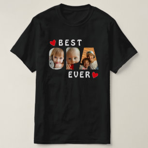 Best Opa Ever Black 3 Photo Collage Custom  T-Shirt