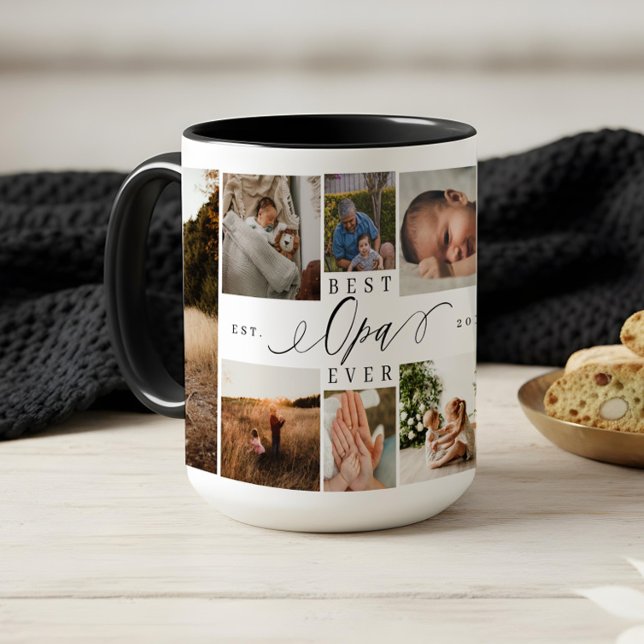 Best Opa Ever Elegant Script 8 Photo Collage Two-Tone Coffee Mug (Best Opa Ever Elegant Script 8 Photo Collage Two-Tone Coffee Mug)