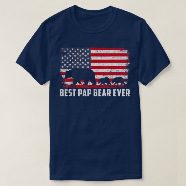 Best Pap Bear Ever USA American Flag Father's Day  T-Shirt (Design Front)