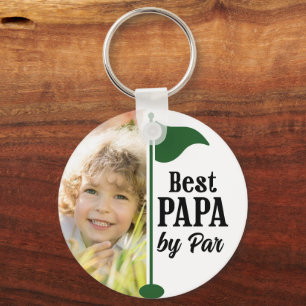 Best Papa by Par 2 Photos Golf Flag Keepsake Key Ring