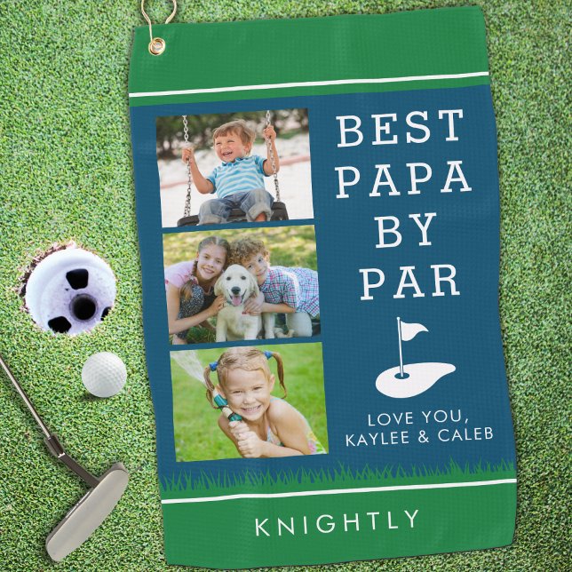 BEST PAPA BY PAR 3 Photo Collage Personalised Golf Towel (Creator Uploaded)