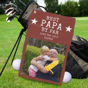 Best Papa by Par Grandpa Custom Photo Gift Red Golf Towel