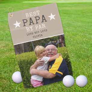 Best Papa by Par One Photo Personalised Gift Beige Golf Towel