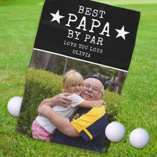 Best Papa by Par One Photo Personalised Gift Black Golf Towel