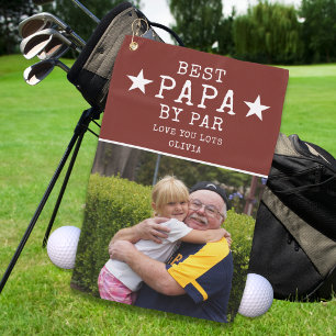 Best Papa by Par One Photo Personalised Gift Red Golf Towel