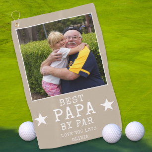 Best Papa by Par Personalised Grandpa Photo Beige Golf Towel